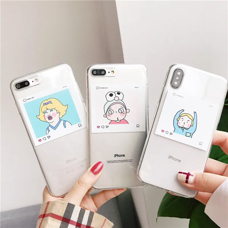 

JAMULAR Funny Cartoon Girls Phone Case For iPhone 6 6s X 7 8 Plus Clear Soft TPU Silicone Coque For iPhone X 10 Cute Back Cover