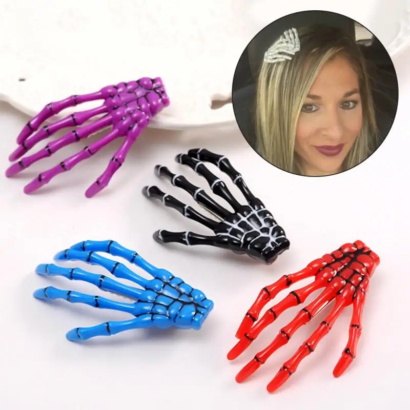 2pcs Novel Design Skull Hand Bone Hairpin Gripper Ghost Skeleton Hair
