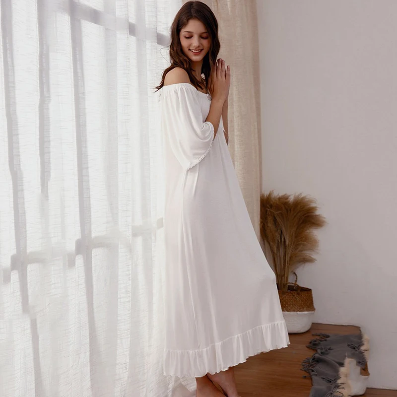 

Summer Short Sleeve Modal Nightdress For Women Home Wear Sleepwear Cotton Nightgown Loose Long Sleepdress Shower Nightgown Home