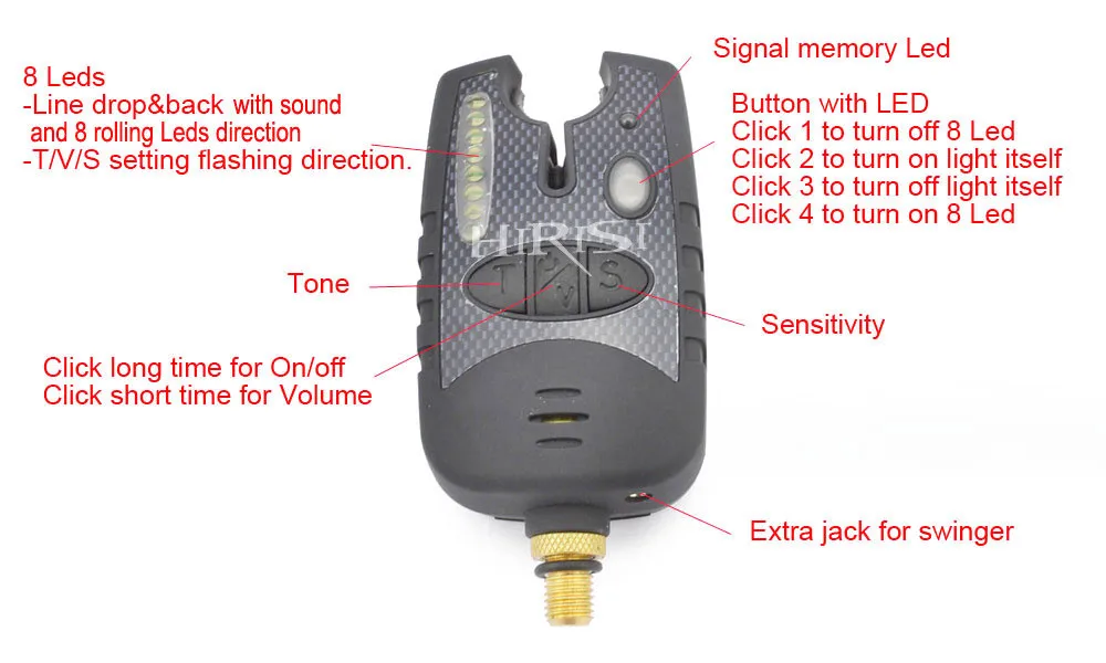 2 шт., сигнализация для ловли карпа, 8 светодиодный Электронный индикатор укуса рыбы B1114