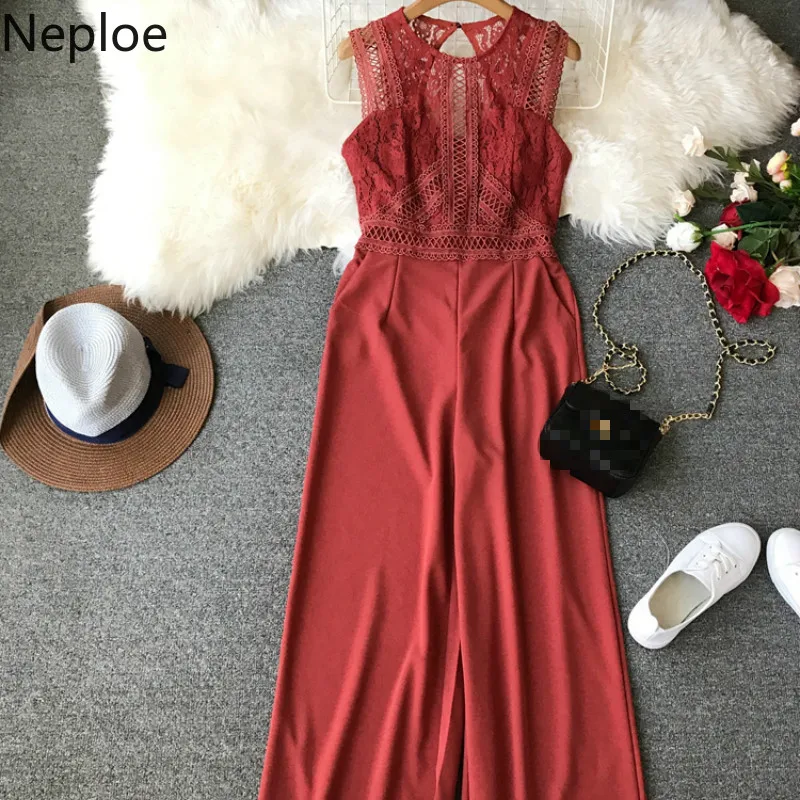 Neploe кружева лоскутное Для женщин Комбинезоны Лето Chic o образным вырезом без