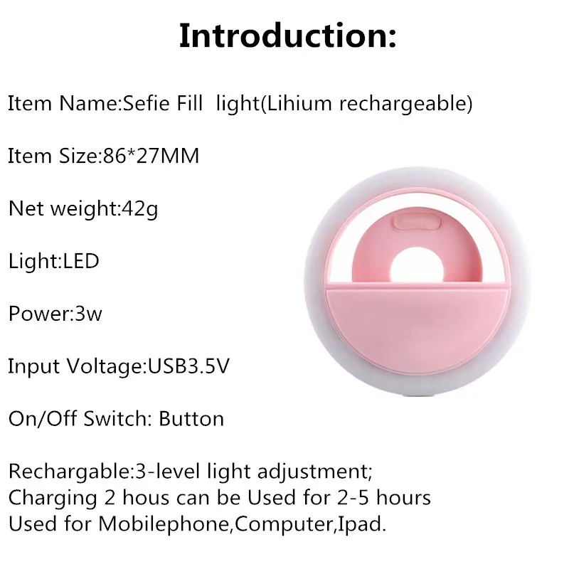 Портативный мобильный телефон Светодиодная лампа для селфи Универсальный Selfie светодиодный кольцевой вспышка света Luminou кольцо с зажимом для iPhone huawei samsung Xiaomi