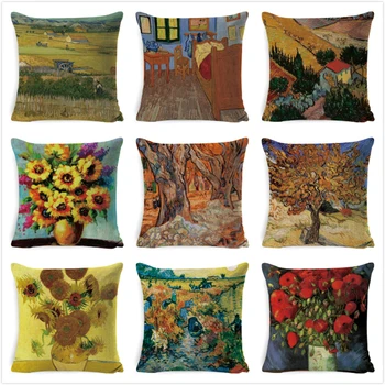 

Van Gogh Cushion Covers 45x45cm Famous Oil Painting Plant Cushion case Polyester Sofa Car Decor Throw Pillow Cover/Cases cojines