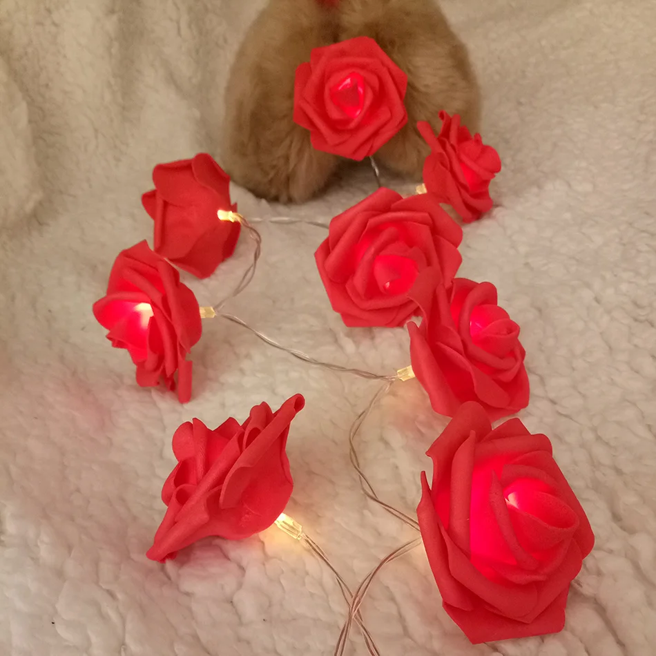 Classic rose garland led string light, Handmade floral holiday string