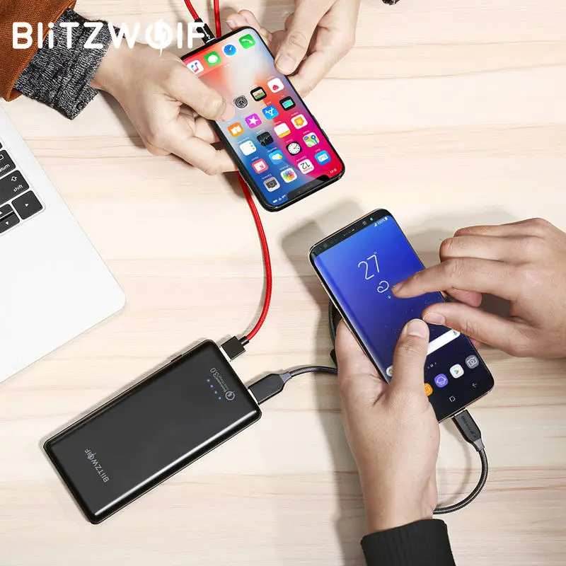 BlitzWolf 10000mAh QC3.0 Power Bank Dual USB Charger 18W Polymer Fast Charger Powerbank External Battery Pack For iPhone X 8 7