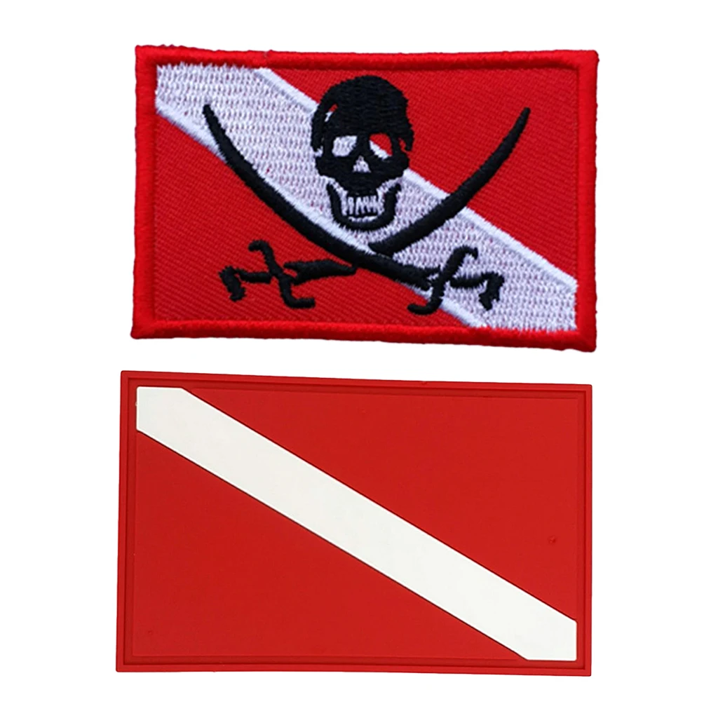 Scuba Dive Flag Embroidered Iron Sew On Patch + PVC Diver Flag Patch Badge Accessories for Scuba Diving Snorkeling Free Diving