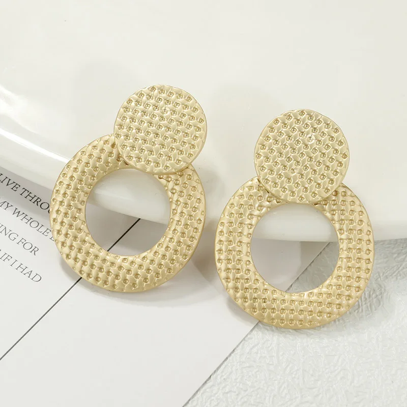 Gold Round AENSOA ZA новые модные геометрические длинные висячие серьги богемные большие серьги ручной работы для женщин ювелирные изделия подарок - Окраска металла: Gold Round