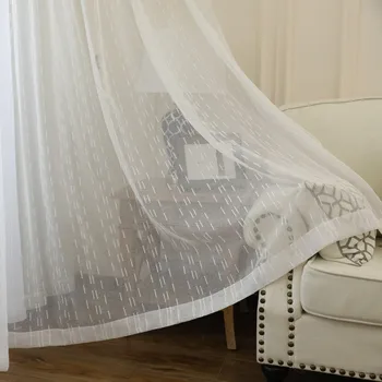 

Korean Modern Simple Style Jacquard Striped White Window Screens Bedroom Balcony Cut-off Curtain Customized Processing