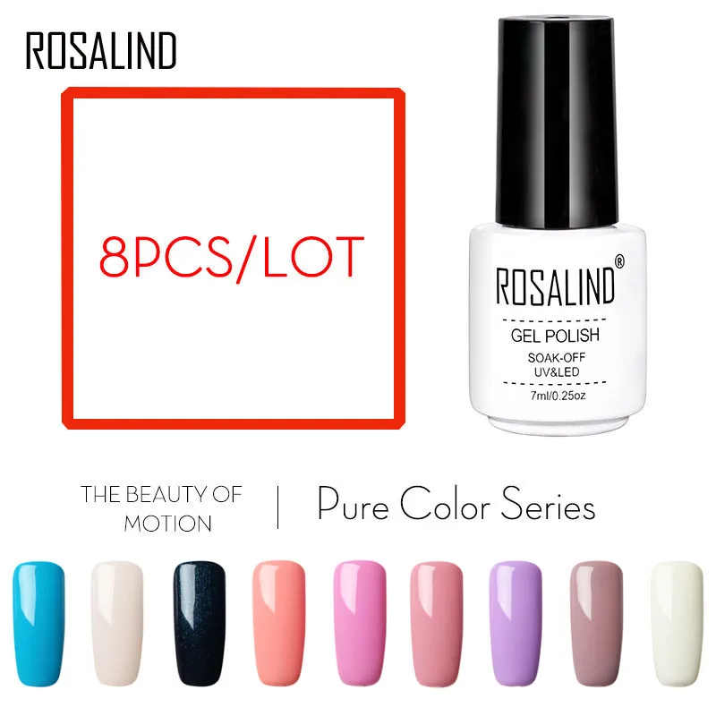 

Rosalind 7ML 8PCS/lot Nail Gel Polish Pure series Soak off UV Hybrid Primer Fast Dry Long Lasting lacquer for Nail Art