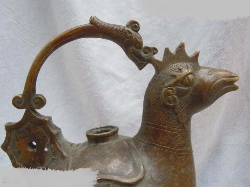 

DS DS 9 Inch China brass copper carved chanticleer dragon stoup Sculpture statue