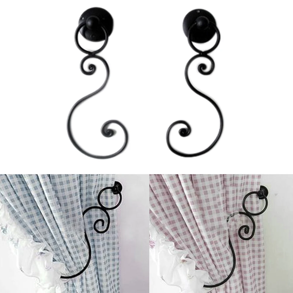 

2PCS Rustproof Wall Mount Organizer Living Room Iron Structure Modern Decorative Curtain Hook Tiebacks Practical Easy Install