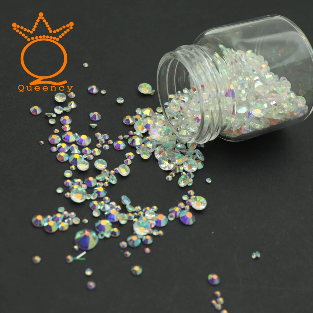 

1 Bag 1440pcs Nail Rhinestone Multi-size Flat Bottom SS3-SS30 naked AB FlatBack Studs Manicure 3D Nail Art Decorations