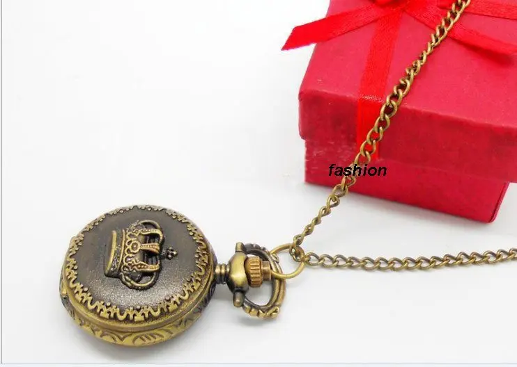 Bronze Pocket watches Small crown watch XH110 Fashion trumpet Retro Crown sweater Chain Quartz JYY08 | Наручные часы
