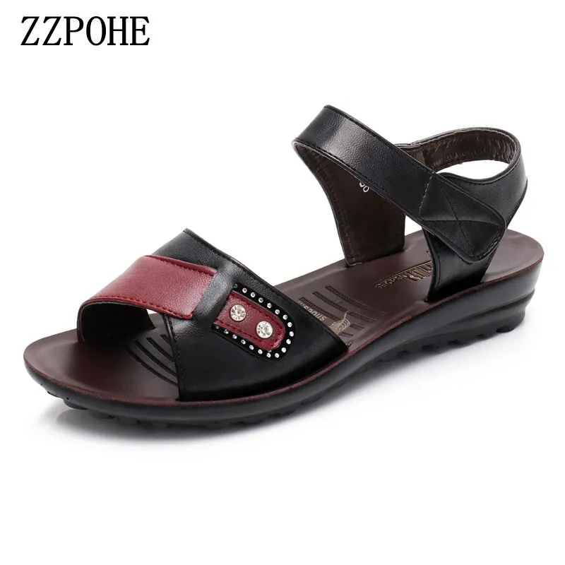 

ZZPOHE Mother Sandals leather soft soles elderly sandals pregnant Women beach Shoes casual shoes Ladies Sandals size 35-41