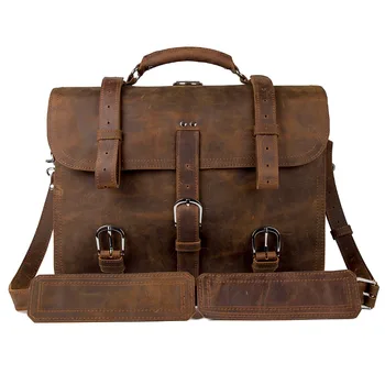

J.M.D Rare Crazy Horse Leather Briefcases Men's Laptop Bag Travel Bags Huge Handbag 7072R