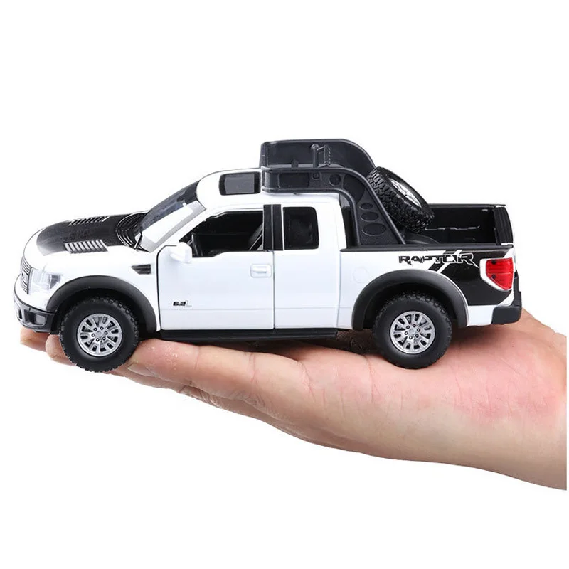 1:32 Ford Raptors F150, модель автомобиля из сплава, игрушка с оттягиванием, флеш и музыка, литье под давлением, металлический пикап, модель, классический американский автомобиль для мальчиков