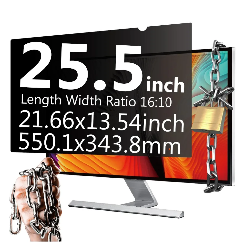 

YOSON Screen Privacy Filters 25.5 inch 16:10 Privacy Screen Protector 21.66x13.54inch/550.1x343.8mm Anti-Glare Monitor Filter