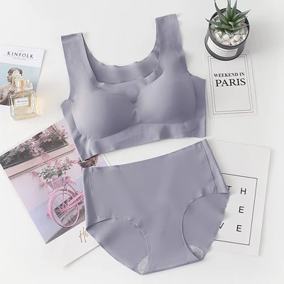 bra and knicker sets Seamless Underwear Bra Set For Women Push Up Vest Bra And Panty Set Mid Waist Breathable Sleep Underwear Lingerie Set Female bralette sets