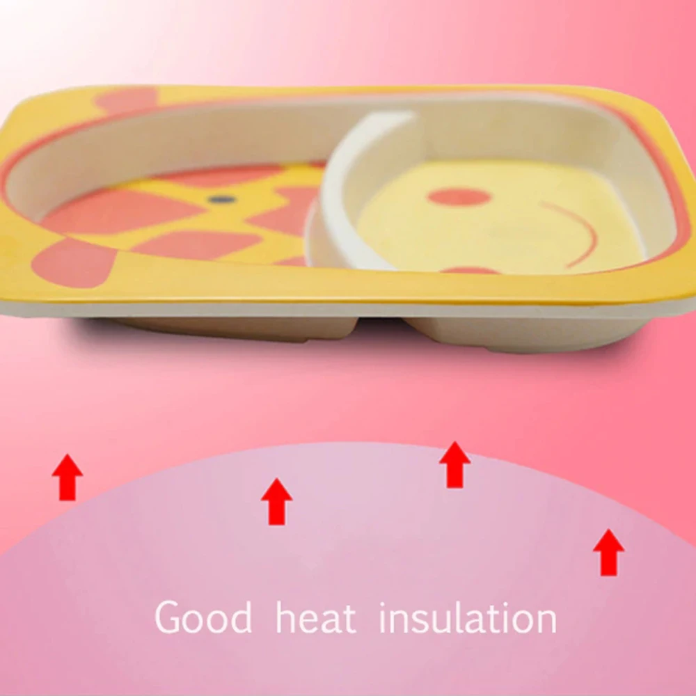 5 шт./компл. Детские Блюдо Набор посуды натурального бамбукового волокна чаша с чашкой Ложка Вилка, посуда для кормления c изображением животных, из для детей кухня посуда оптом