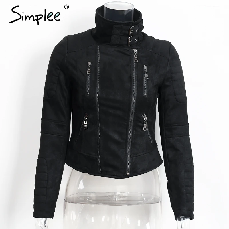 Simplee Faux leather suede outerwear & coats Short slim basic jackets female jacket coat women Winter 2016 autumn streetwear