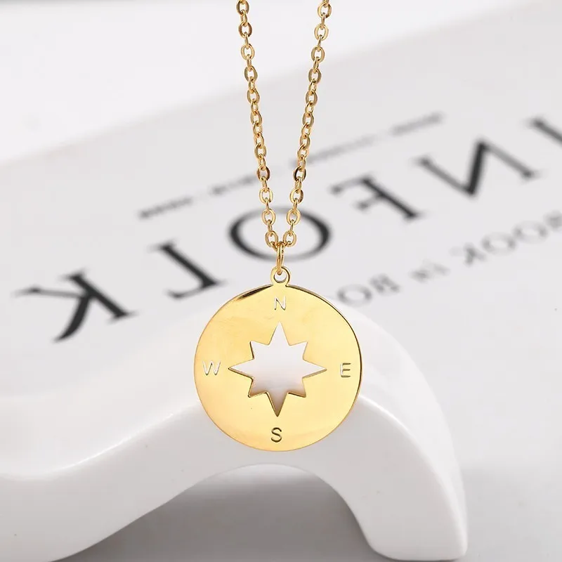RIR Stainless Steel Compass Necklace Inspirational Wanderlust Jewelry College Graduation Gift For Her Be Brave - Окраска металла: Gold