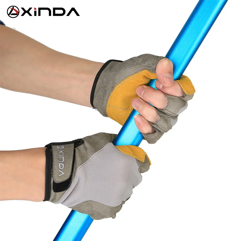 Ceny XINDA profesjonalne sporty outdoorowe pół palca skóry wołowej rękawice wspinaczkowe Rock Climb Downhill piesze wycieczki antypoślizgowe zużycie odporne rękawice
