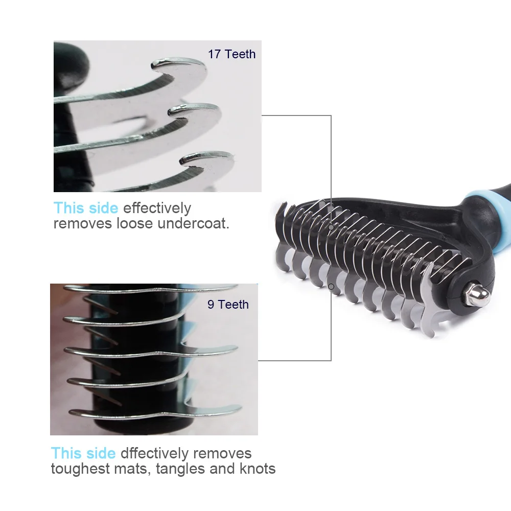 DELE расческа для ухода ха шерстью животных-Безопасный инструмент для снятия мата с 2 сторонними граблями для подложки, предназначен для средних и длинношерстных кошек собак