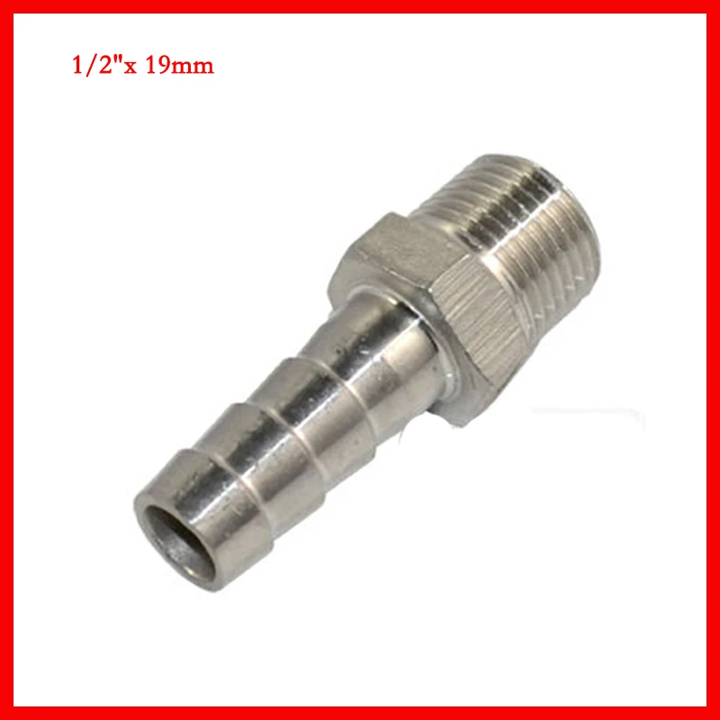 

New arrival Stainless Steel SS304 1/2" Male thread Pipe fitting x 19mm barb Hose Tail Connector 5 pcs/lot