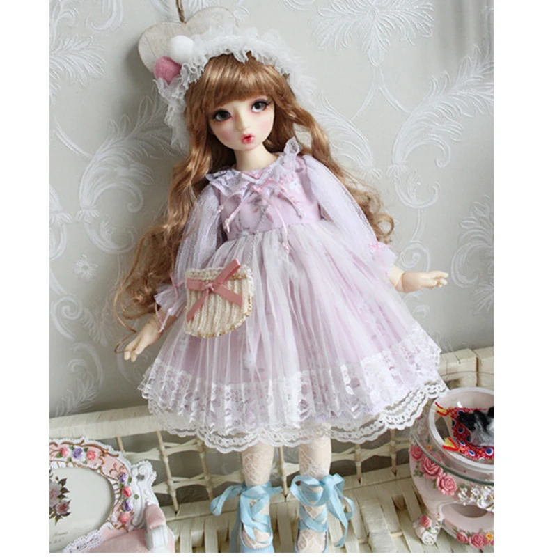 Одежда для куклы 1/6 платье розовое кружевное с маленьким цветком 1/4 BJD SD Blyth
