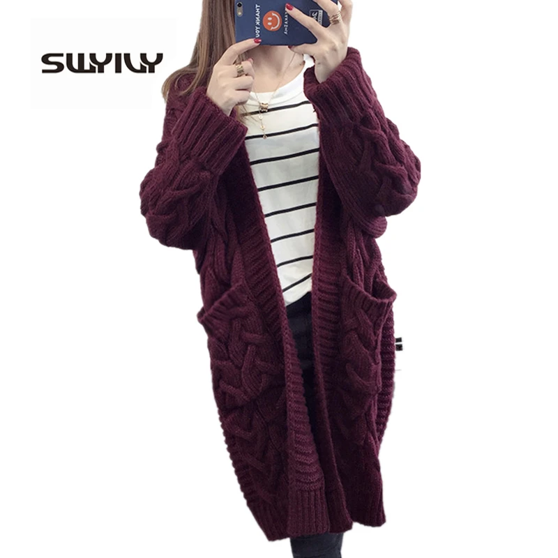 SWYIVY Cardigans Solid Women Sweater Crocheted Female V-neck Knitted Jacket High Quality |