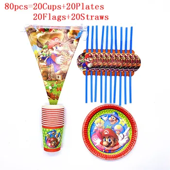 

Party Supplies 40Pcs/80Pcs Super Mario Game Theme Tableware Boy Girl Birthday Plates Cups Flags Straws Decorations Supply