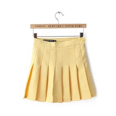 Корейский стиль Харадзюку костюм половина-длина юбка талия юбка Милая плиссированная Студенческая АА юбка кюлоты юбки для женщин - Цвет: Цвет: желтый