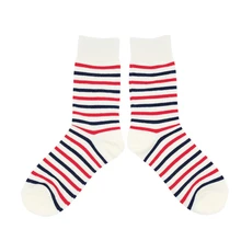 Весенне-осенний хлопковый носки в стиле харакдзюку с круглым вырезом, модные красные и синие полосатые уличные дышащие забавные белые носки