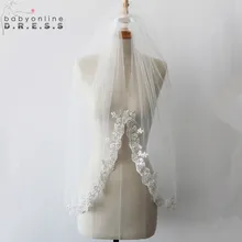 Veu de Noiva Кружевная Короткая Фата С Аппликациями Белого Цвета/Цвета Слоновой Кости С Расческой Дешевая Однослойная Свадебная Фата