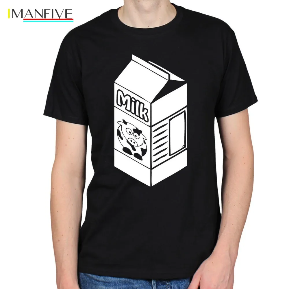 

2019 Hot Sale 100% cotton Milk Carton Breakfast Cereal Cow Moo Kitchen Black White Vinyl Print T-Shirt Tee shirt