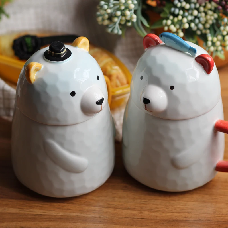 

1 pc Cute bear ceramic cup with cover cartoon big belly Office Mug coffee cup