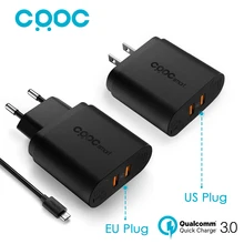 CRDC 36W Dual quick charge 3.0 Travel Wall Usb Charger EU US Plug for iPhone Samsung Xiaomi &More QC2.0 Compatible, Aukey Made