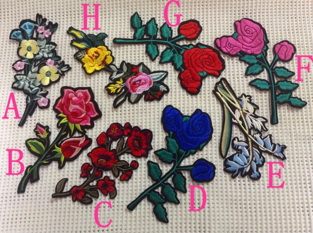 

Dyed polyester yarn embroidery flower style apparel, bag and shoes patch, iron-on, AB170413D