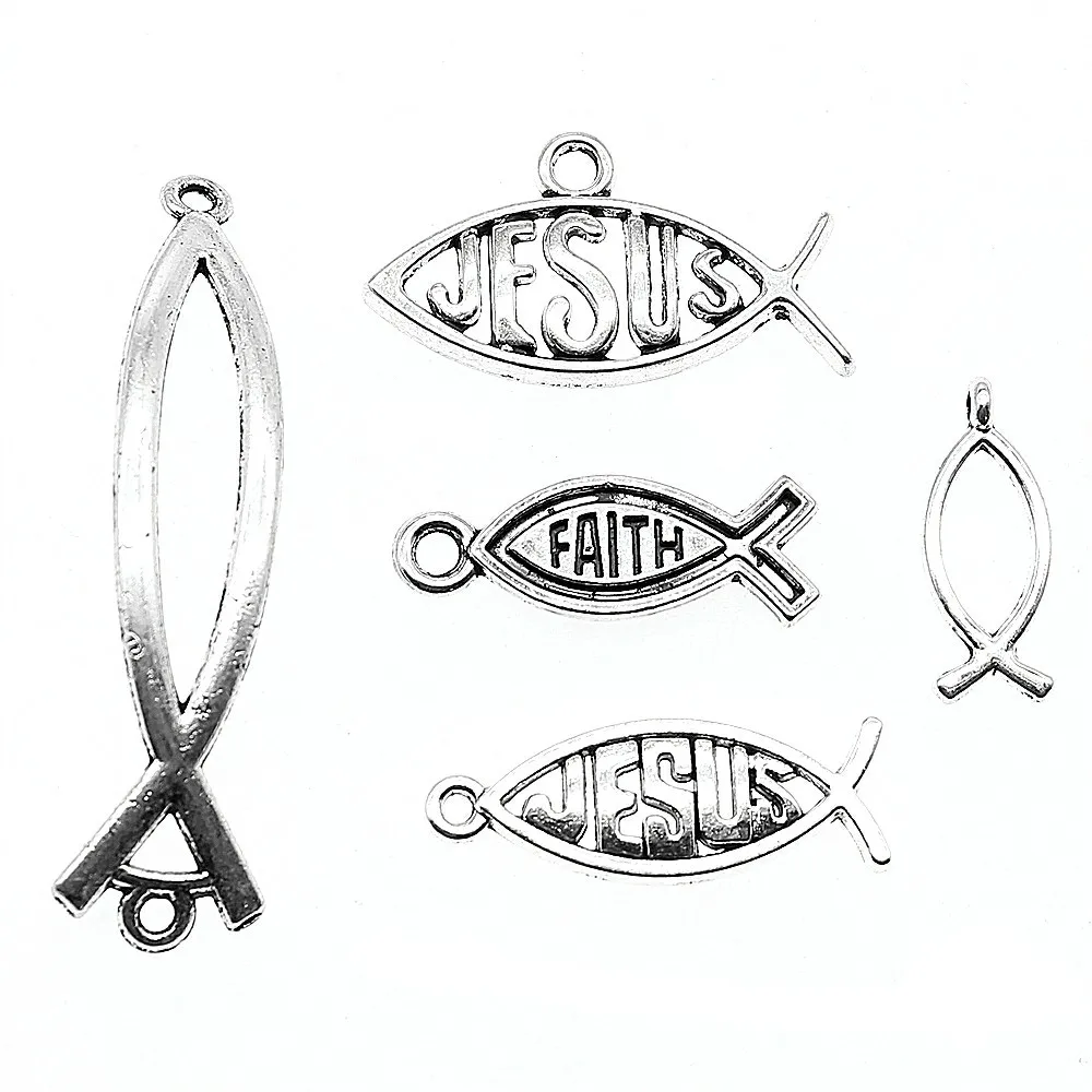 15pcs Jesus Fish Charm Pendants For Bracelets Christian Fish Charm