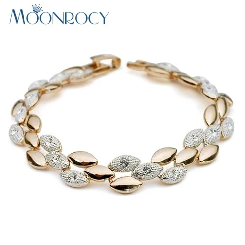 

MOONROCY Free Shipping Austrian Crystal Bracelet Zirconia Fashion Jewelry Wholesale Rose Gold Color for Girl women Gift