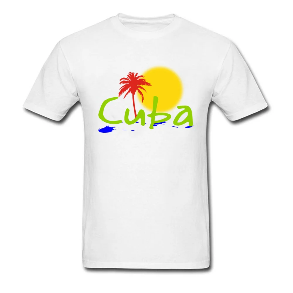 Cuba Sun tropical design gear T Shirt Short Sleeve Dominant Men's ostern Day T Shirt Custom T-shirts Round Collar Cotton Fabric Cuba Sun tropical design gear white
