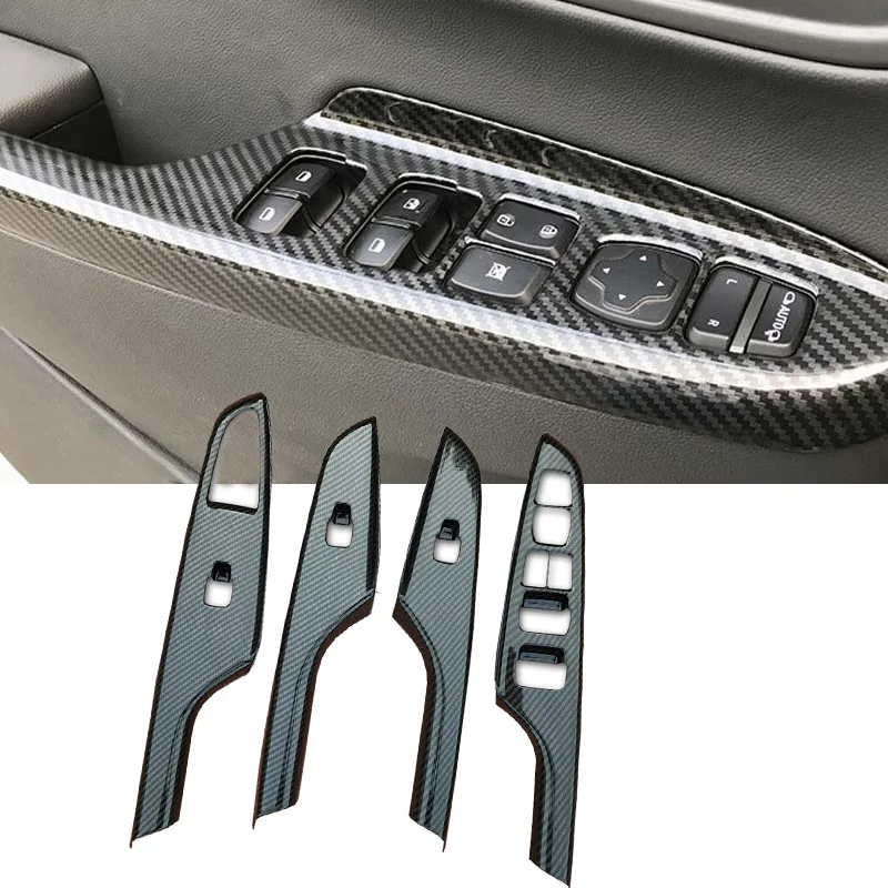 

For Hyundai KONA Kauai Encino 2018 2019 Car Window Lift Door Panel Cover ABS Chrome Carbon Fiber Button Switch Car Accessories