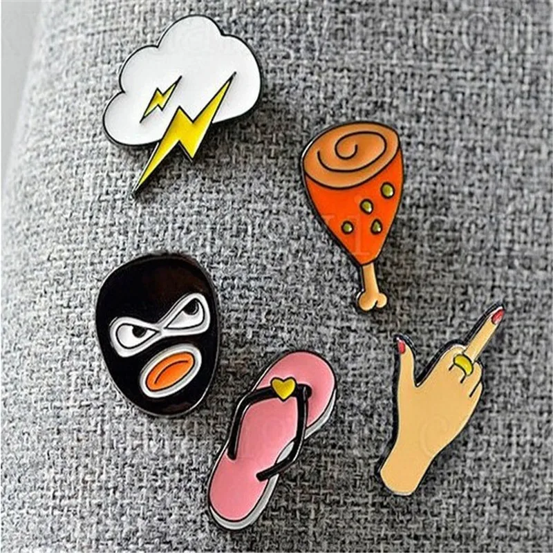 

1 pcs Chicken Legs Slippers Lightning Cloud Hand Black Face Brooch Pin Bag Shirt Jacket Badge Button Pins Fashion Jewelry Gift