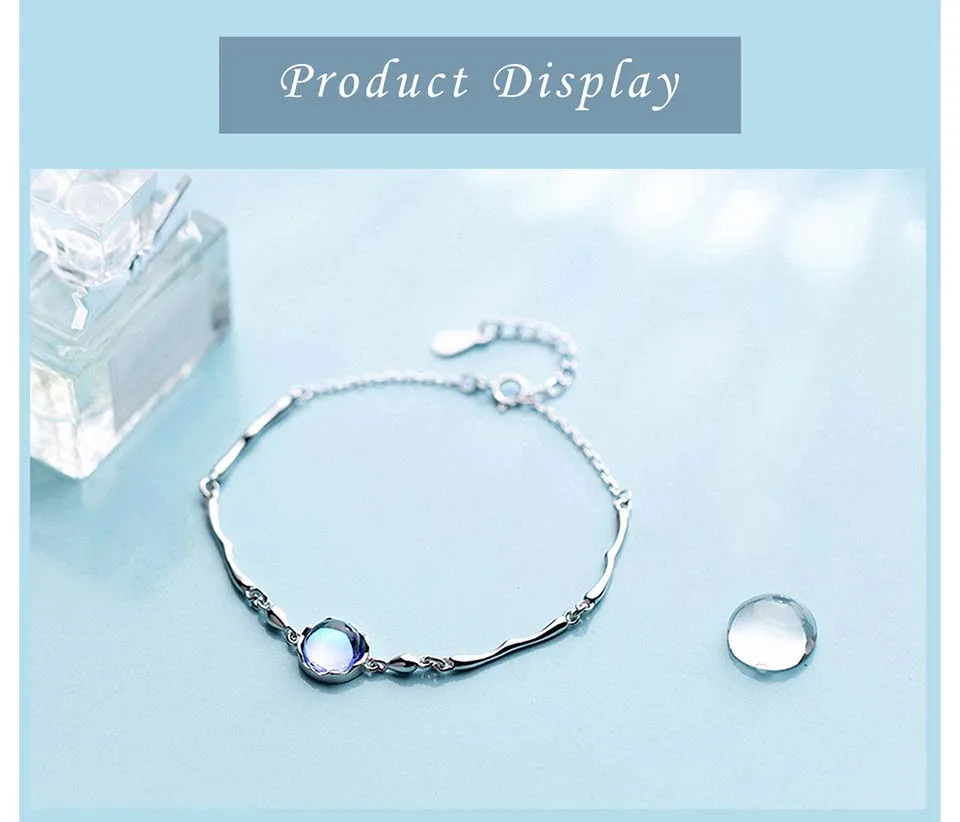 Весенний свет аврора дизайн синий ореол Кристалл Настоящее 925 пробы серебряные ювелирные изделия драгоценный камень браслет для женщин Мода девушки подарок