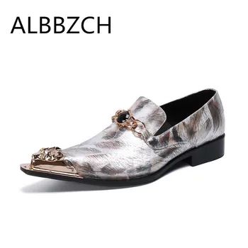 

Printing Leather Men Shoes Casual Fashion Party Shoes Pointed Toe Wedding Shoes Trending Silver Loafres Leisure Party Man Shoes