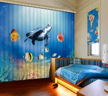 

Beautiful Photo Fashion Customized 3D Curtains Sea Bottom, Coral, Sea Turtle Bed room Living room Office Hotel Cortinas