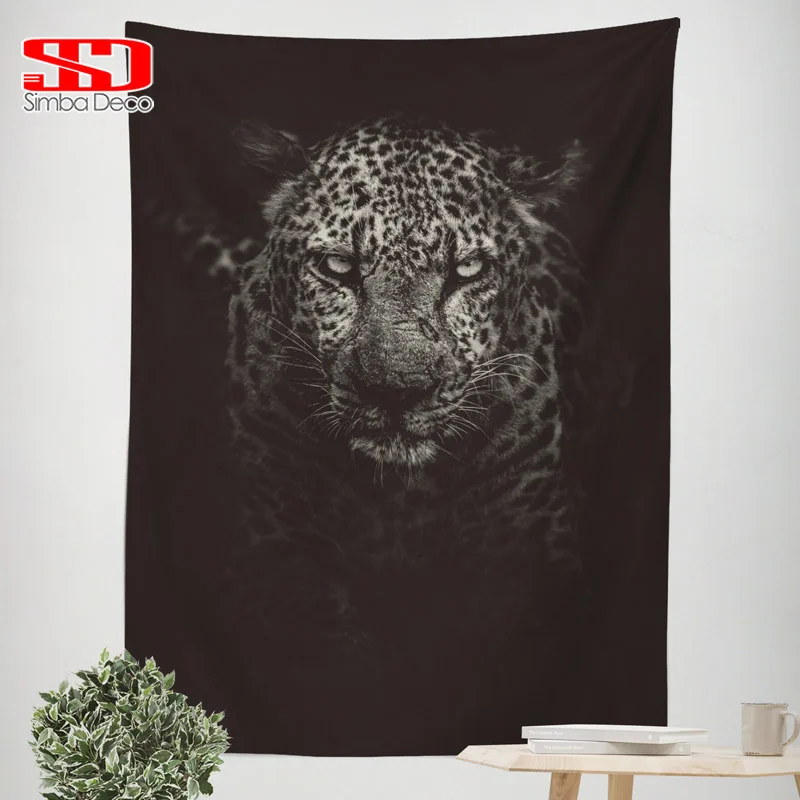 

Black Leopard Tapestry for Living Room 3D Realistic Fiercely Panther Decoration Polyester Hanging Rectangular Fabric Wall Carpet
