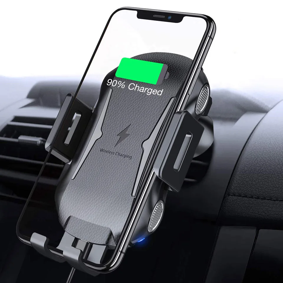 Tendway Авто зажимное беспроводное автомобильное зарядное устройство смарт индукция Стенд Автомобильный вентиляционный держатель телефона для iphone huawei samsung S9 - Цвет: Black
