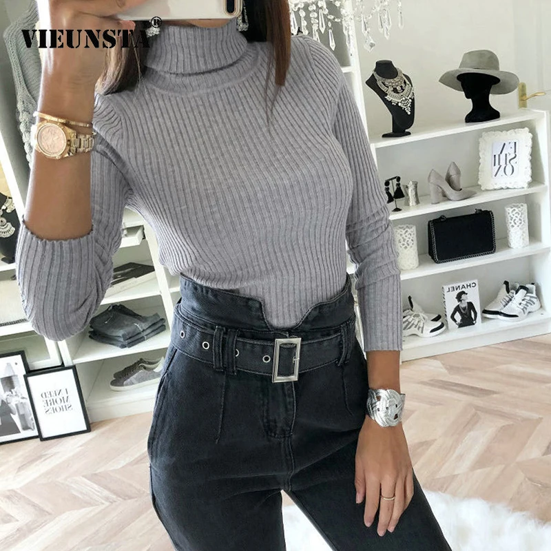 VIEUNSTA 2018 Fashion Turtleneck Knit Ribbed Bodysuit Women Autumn Winter Long Sleeve Warm Jumpsuits Female Rompers Casual Tops