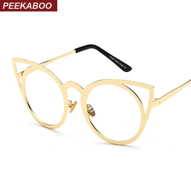 Peekaboo gold Black sexy cat eye glasses frames for women metal frame new fashion cat eye